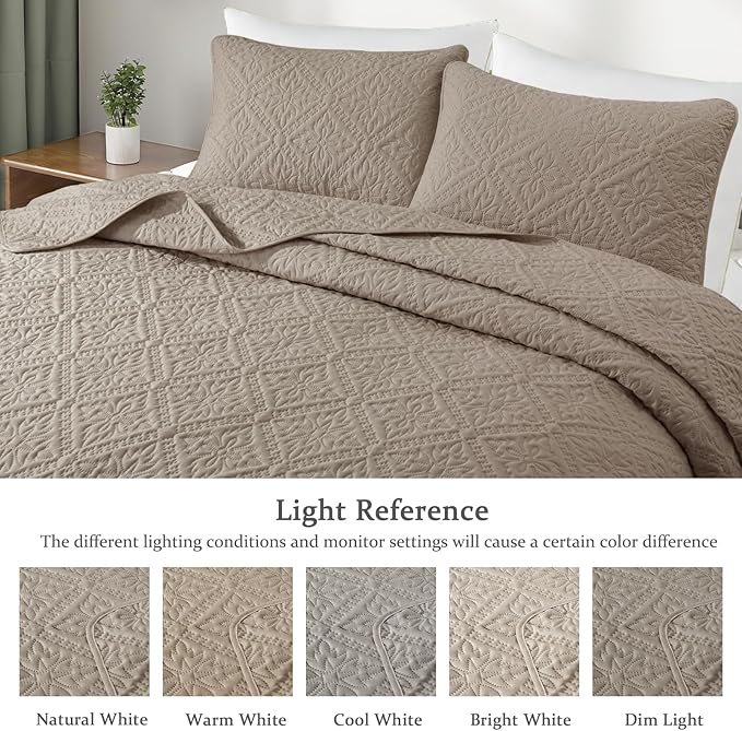 Exclusivo Mezcla Twin Quilt Set, Taupe | Lightweight Soft Bedspreads Coverlets, All Season Bedding with 1 Pillow Sham, Modern Style for Dorm Bedroom Guest Room