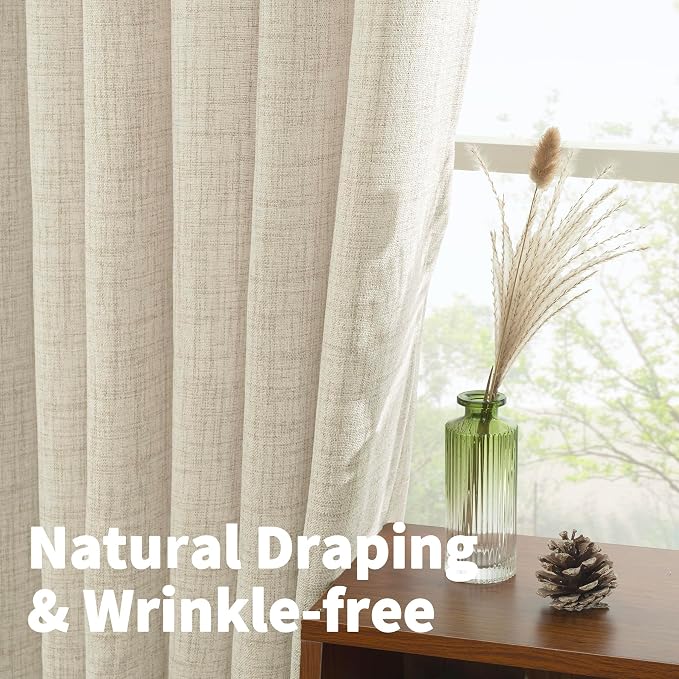 YoungsTex Linen Boho Curtains 54 Inches Length for Living Room Window, Short Semi Sheer Drapes with Bronze Grommet Light Filtering Privacy for Bathroom Bedroom, 42 x 54 Inch, 2 Panels