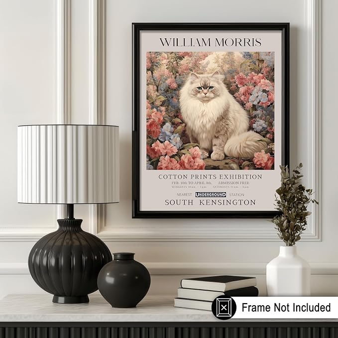Poster Master Persian Cat Print - Flower & Animal Art - Botanical Exhibition Wall Design - Floral Cat Illustration - Aesthetic Office or Bedroom Decor - 16x20 UNFRAMED Wall Decor