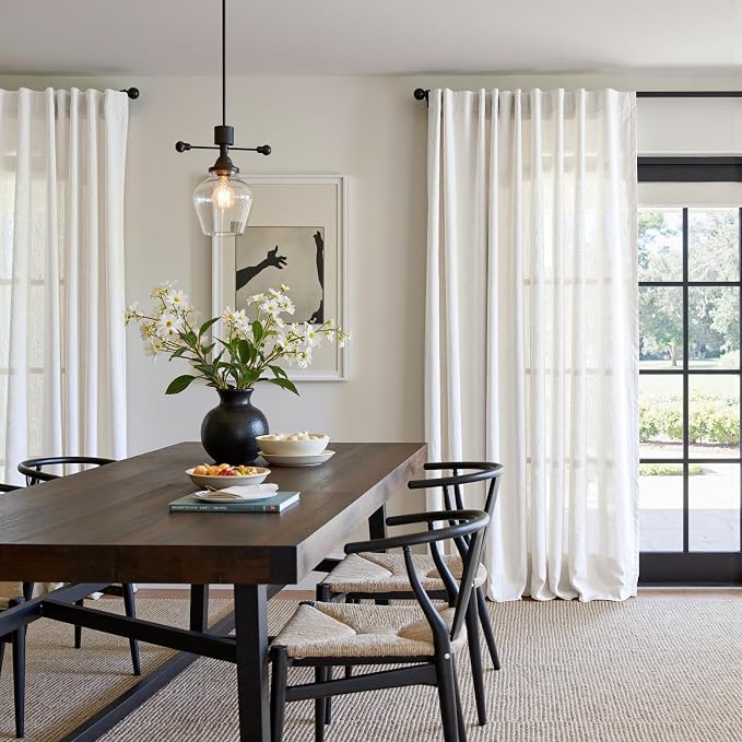 jinchan Linen Curtains Light Filtering Back Tab 84x90 Inch 1 Panel White | Semi Sheer Curtains 90 inch length for Bedroom Living Room, Modern Farmhouse Drapes with Rod Pocket, Natural Boho Curtains