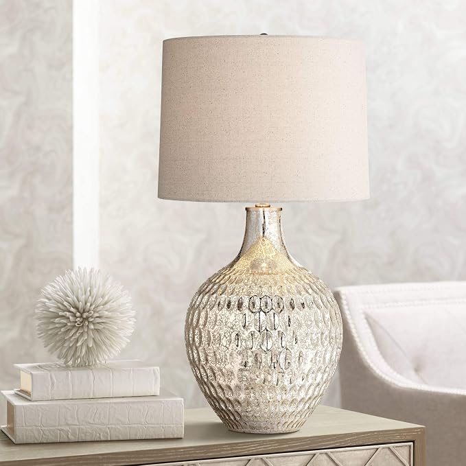Waylon 28" Tall 3-Way Table Lamp Silver Mercury Glass Table Top Dimmer