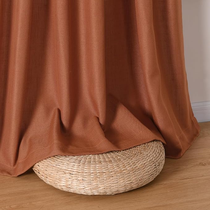 Terracotta Linen Curtains 96 Inch Length for Living Room Bedroom 2 Panels Set Rod Pocket Light Filtering Semi Sheer Window Curtains 52 Inch Width Boho Farmhouse Linen Drapes, W52xL96