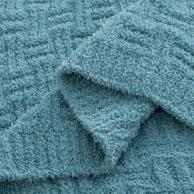 Blue Ultra Soft Knit Throw Blanket for Couch,50"X60" Microfiber Fluffy Cozy Warm Knitted Blankets with Checked Pattern for Sofa Bed
