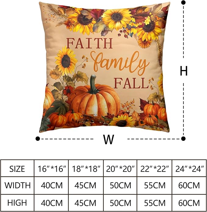 Fall Pillow Covers Pumpkin Sunflower Throw Pillow Covers Autumn Thanksgiving Harvest Pillow Case 16x16 Set of 2 Double Sided Printing Cushion Case for Couch Sofa
