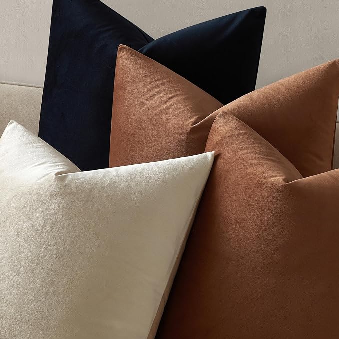 16x16 Velvet Throw Pillow Covers Set of 2 for Couch Sofa Bed,Mocha Mousse