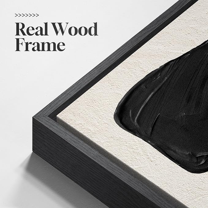 Framed Black and White Abstract Wall Art, 3 Piece Black Boho Floral Botanical Canvas Prints Painting for Living Room, Mid Century Modern Flower Artwork for Bedroom Hallway Office Home Decor, 16x24