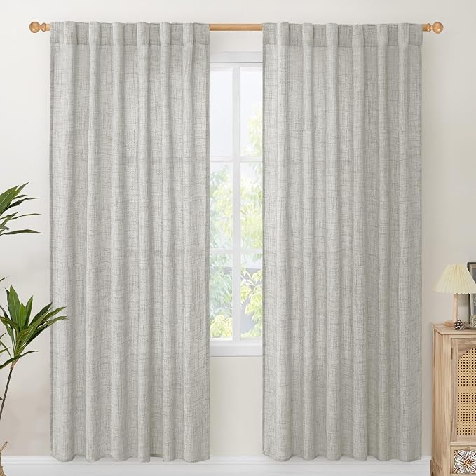 YoungsTex Light Grey Linen Curtains 78 Inch Length for Living Room 2 Panels | Semi Sheer Drapes with Rod Pocket Back Tab for Bedroom Office Dining Light Filtering, 52 X 78 Inch