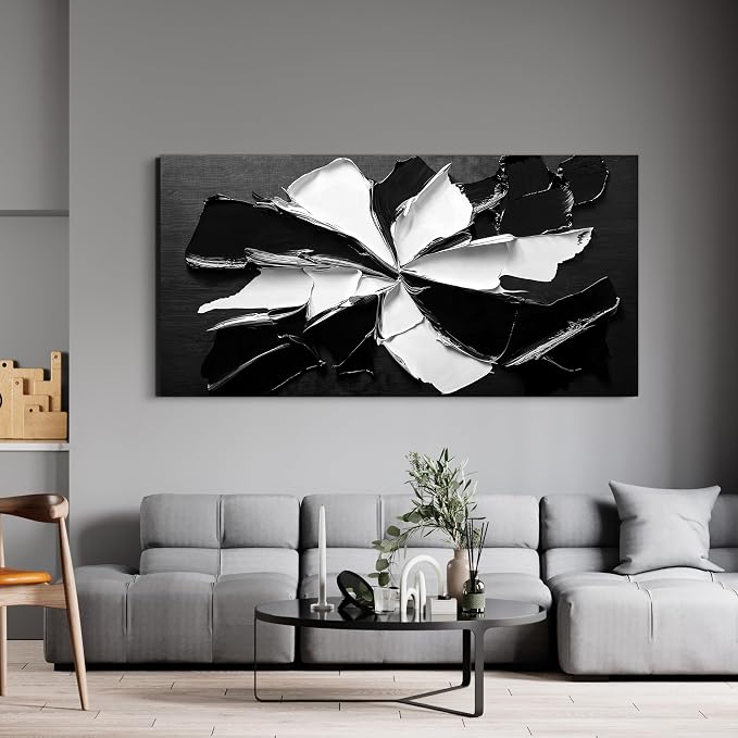 Abstract Wall Art Decor Modern Large Wall Art for Living Room Abstract Canvas Art Wall Decor Oversized Black and White Wall Art Prints Flowers Artwork for Walls Office Home Decorations 35" X 70"