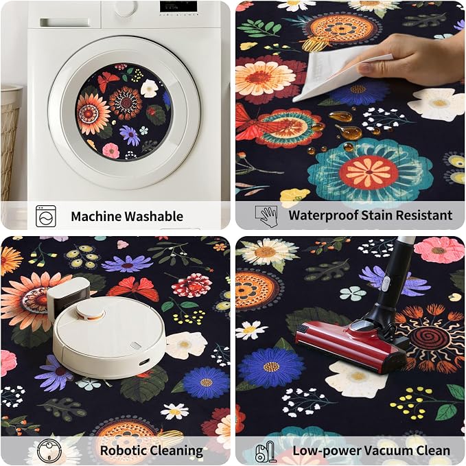 Ciicool Washable 8x10 Area Rugs for Living Room Floral Soft Large Carpet | Non-Slip Indoor Rug for Dining Room Bedroom Nursery Home Office Playroom Carpets Decor