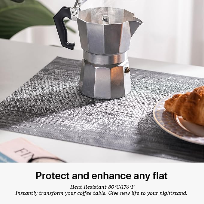 LEXMORE Placemats Set of 12 Vinyl/Plastic Woven Place Mats for Kitchen Table Indoor/Outdoor Washable Placemat Wipeable Dining Table Mats(Ombre Gray)