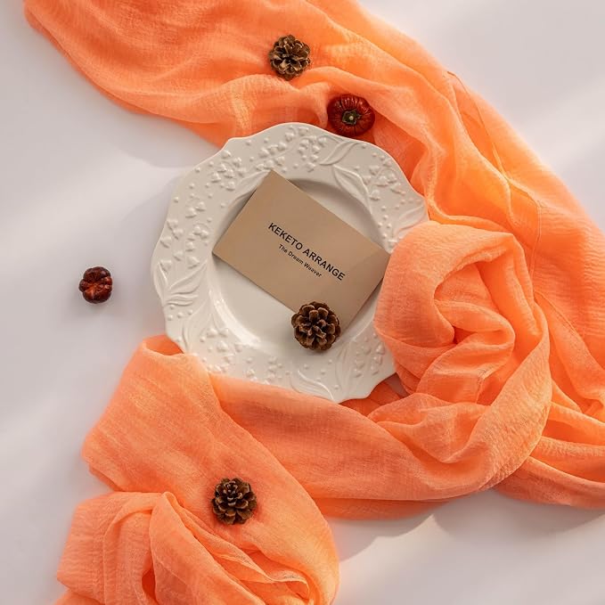 Fresh Salmon Cheesecloth Table Runner 120 Inches for Party Home Decorations | For Thanksgiving Friendsgiving Wedding Bridal Shower Baby Shower Engagement Party 10FT Rustic Boho Home Decor