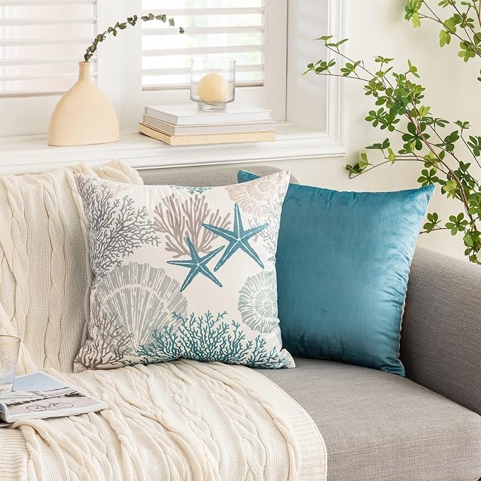 Tritard Coastal Pillow Covers Set of 2, 16x16, Blue