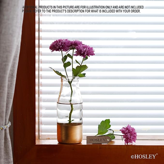 Hosley Set of 6 Glass Flower Vases with Gold Dip – 5.5" High, Elegant Glass Vases for Floral Arrangements, Wedding Decor, Party, Floor Display, Home & Office Decor