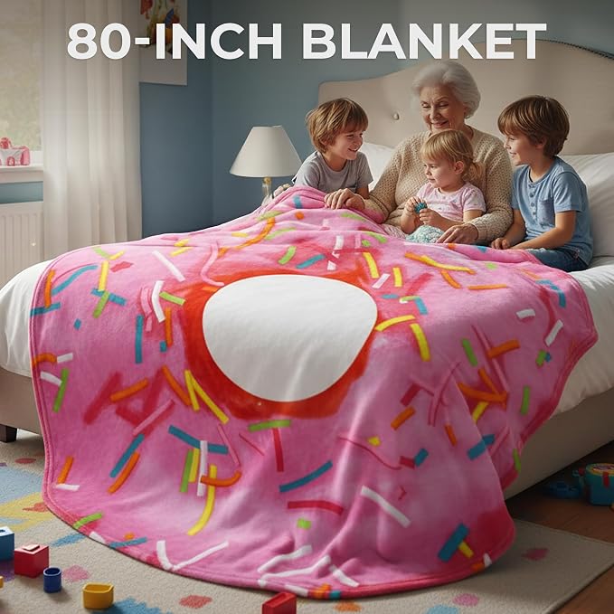 Zulay Kitchen Donut Blanket – 80 Inch Round Pink Glazed Throw – Soft 285 GSM Flannel Blanket for Adults & Kids – Funny, Cozy, Novelty Gift for Home, Travel & More