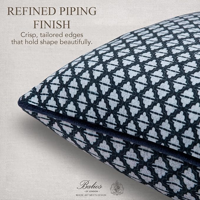 Balios Velvet Pillow Covers Set of 2, Decorative Cushion Covers for Sofa Couch, Hidden Zip, Covers Only, London Design – 18" x 18" (45 x 45 cm), Wyndham Trellis in Ink Blue