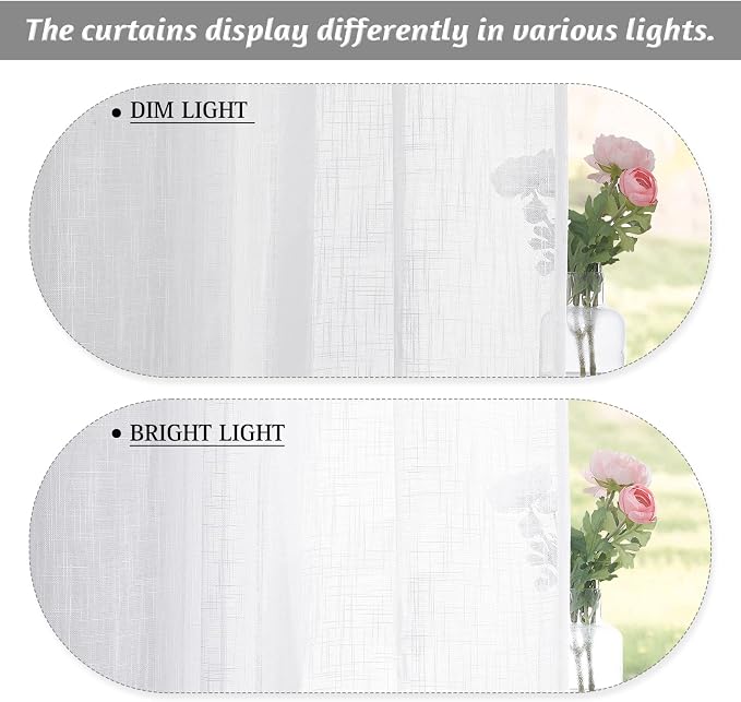 RYB HOME White Textured Semi Sheer Curtains 63 inches Long for Bedroom | Machine Washable, Light Filtering, Privacy Protect, for Dormitory Sunroom Bathroom Office, W42 x L63, 2 Panels
