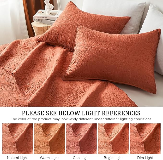 akkialla Twin Quilt Bedding Set,Burnt Orange Ultrasonic Quilt Set,Lightweight Soft Bedspread Coverlet,Modern Style Coin Pattern Bed Cover for All Seasons,2 Piece(1 Quilt,1 Pillow Sham)