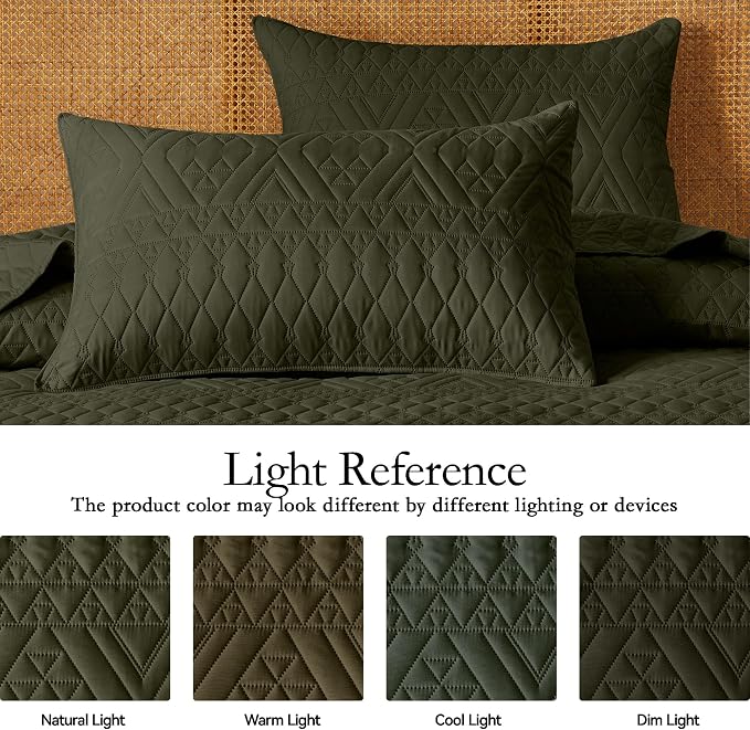 akkialla Full/Queen Size Quilt Bedding Set,Olive Green Lightweight Microfiber Soft Bedspread,Modern Style Geoetric Pattern Coverlet Set for All Seasons,3 Piece(1 Quilt,2 Pillow Shams)