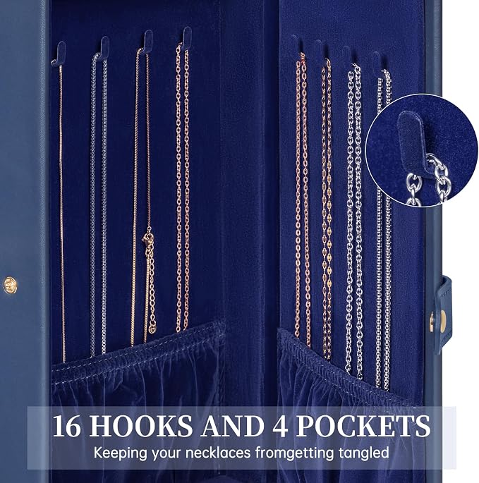 AKOZLIN 6-Tier Jewelry Box Organizer Functional 5 Drawers Leather Jewelry Storage Case for Women Girls Ring Necklace Earring Bracelet Holder Organizer with Mirror Extra Large Blue