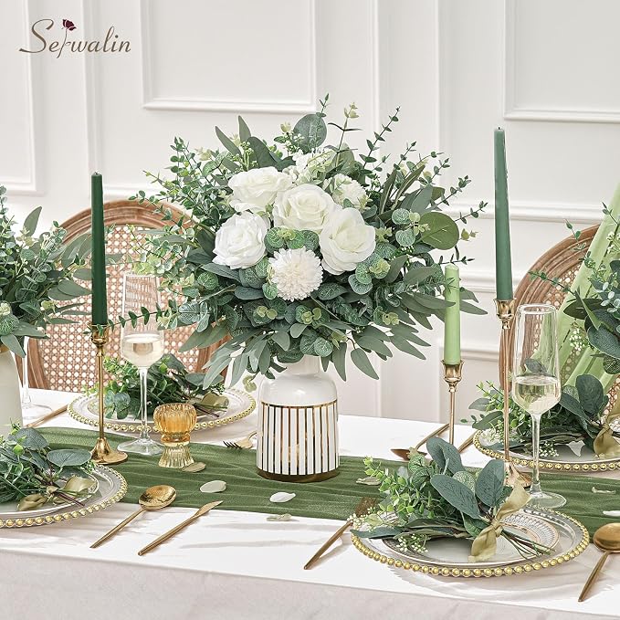 Serwalin 260PCS Mixed Eucalyptus Stems Bulk, Faux Greenery Stems | 8 Kinds Faux Eucalyptus Stems Eucalyptus Leaves & Artificial Greenery for DIY Bouquets, Centerpieces, Vase & Home Decor