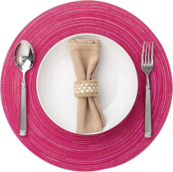 BARoyal Round Placemats Set of 8 Woven Placemats Washable Braided Table Mats for Dining Table Heat Resistant Non-Slip Circle Place Mats(Blossom)