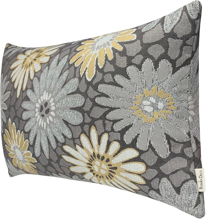12x20 Floral Jacquard Lumbar Pillow Covers, 2-Pack, Grey