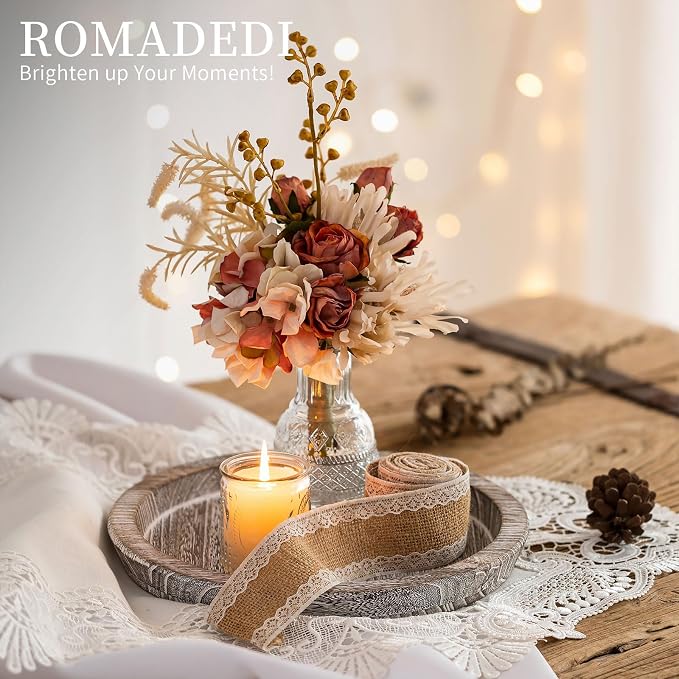 Romadedi Farmhouse Wooden Candle Tray, 11 Inch Round, Whitewashed