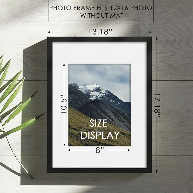 12x16 Picture Frame Sef of 10, for Wall Gallery Decor, Black | Display Pictures 8.5x11 with Mat or 12 x 16 Without Mat, Photo Frame Collage Wall Mounted