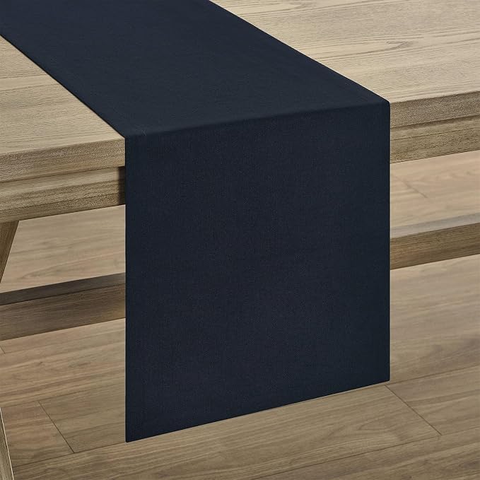 ZeeMart Basic Linen Style Table Runner, 14x36 Inch Dark Navy | Mitered Corner Design, Medium Weight Fabric, Rustic Farmhouse Style, Machine Washable Easy Care Everyday Table Scarf