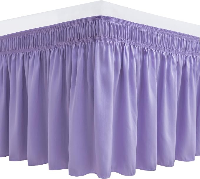 Wrap Around Bed Skirt King Size 15 Inch Drop-Elastic Dust Ruffle Lavender | Adjustable Pleated Bedskirt-Easy Fit Wrinkle Resistant Washable Hotel Quality Fabric Bed Skirting-Master Guest Bedroom Rental
