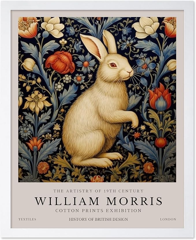 Poster Master William Morris Poster - White Rabbit Print - Flower Art - Animal Artwork - Floral Design - Bunny Illustration - Great Office or Bedroom Decor - 11x14 White Framed