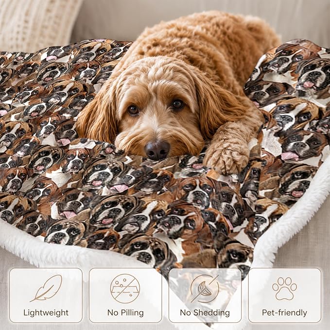 BlessLiving Throw Blanket, Brown Dog Animal Gift, 60x80 in | sherpa fleece fabric, Boxer Dense Pet Blankets Puppy Lovers print, for couch or sofa, pet lovers, easy machine care