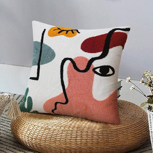 Merrycolor Boho Abstract Pillow Covers 18×18 inch Colorful Woman Face Line Cute Pillow Cases Mid Century Aesthetic Modern Boho Pillows Decorative Throw Pillows for Bed Couch Living Room,1PC
