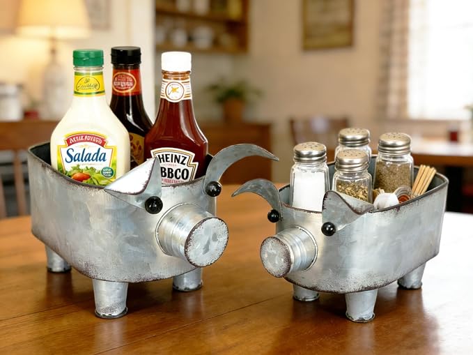ShabbyDecor Galvanized Metal Rectangular Pig Tray Set of 2, Big and Small