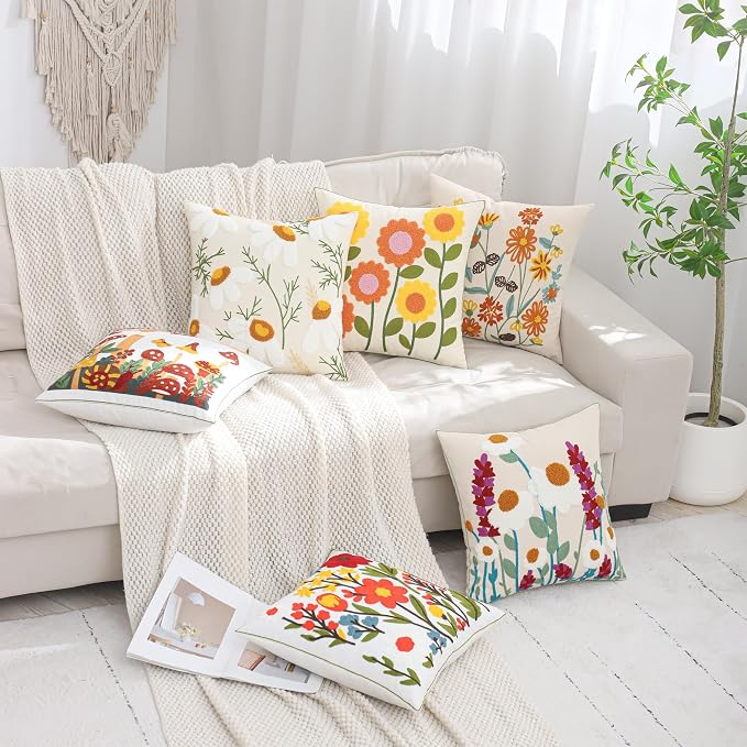 LUOYEHK Mushroom Pillow Covers 18x18 Inch Set of 2 Embroidered Throw Pillow Covers Decorative Pillow Cover Spring Summer Boho Cushion Pillowcase for Couch Sofa Bed Living Room, Mushroom Snail