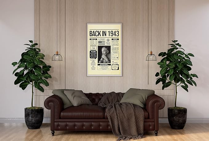 Personalized 82 year old birthday gifts - Back in 1943 Poster - Centerpiece Table Decorations 82nd Birthday Party - Custom Born in 1943 Newspaper Vintage Poster for Men, Women