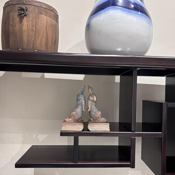 Book Ends for Shelves to Hold Books Hevay Duty,Decorative Rabbit Bookends | for Bookshelf Décor,Cute Animal Rabbit Book Stopper Easter Bunny Statues for Home, Living Room Decoration,1 Pair (Bronze)