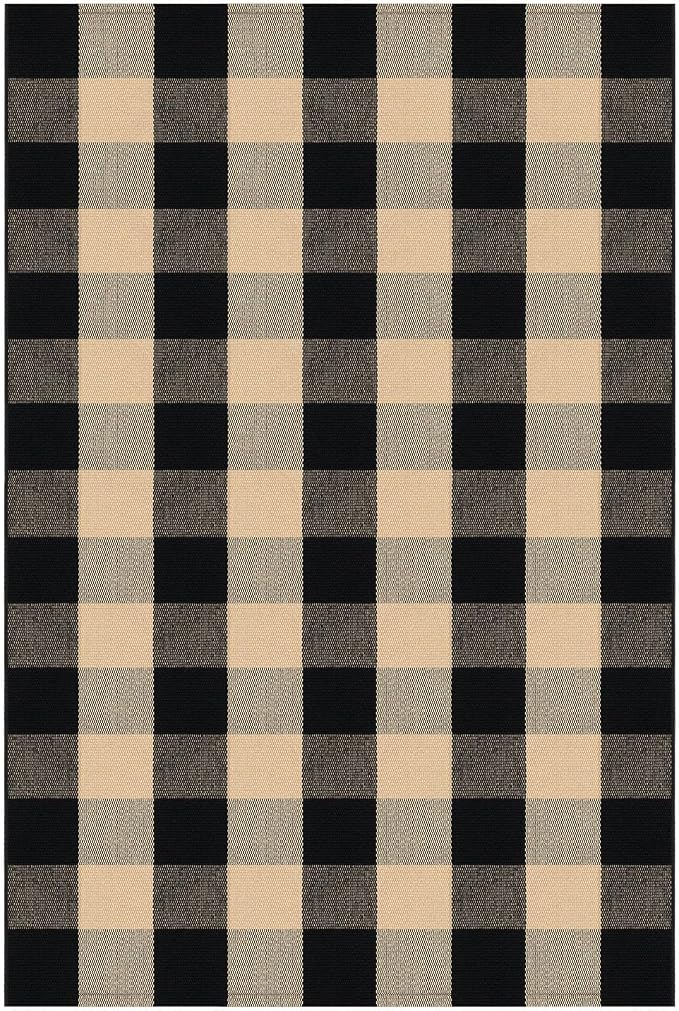 KOZYFLY Buffalo Plaid Area Rugs 3x5 Ft Brown and Black Checkered Rug | Washable Front Door Mat, Woven Cotton Outdoor Rug, Large Rug for Front Porch Kitchen Entryway Patio, Indoor Farmhouse Rugs