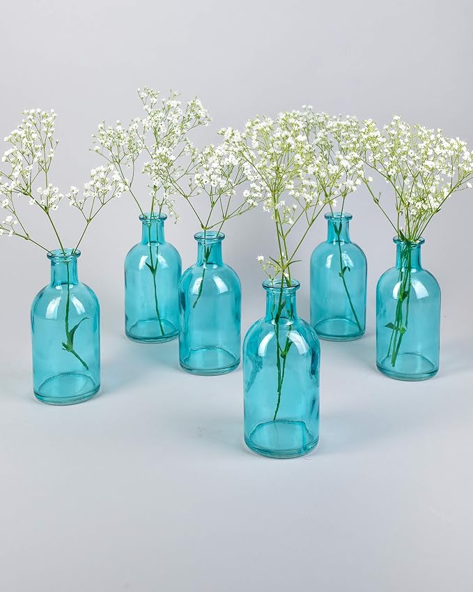 Bud Vases, Apothecary Jars, Decorative Glass Bottles, Centerpiece for Wedding Reception, Elegant Antique Decoration, Mini Flower Vases, Small Medicine Bottles for Home Decor (Blue, Set of 48)