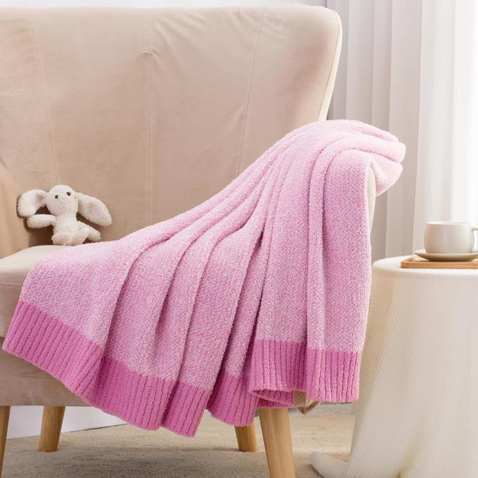 Carriediosa Heather Throw Blanket 50x60, 400GSM Ultra Soft Microfiber | Hot Pink, Fuzzy Fluffy Cozy Plush Knit Knitted Throws, Lightweight Cute Preppy Fall Blankets for Couch, Bed