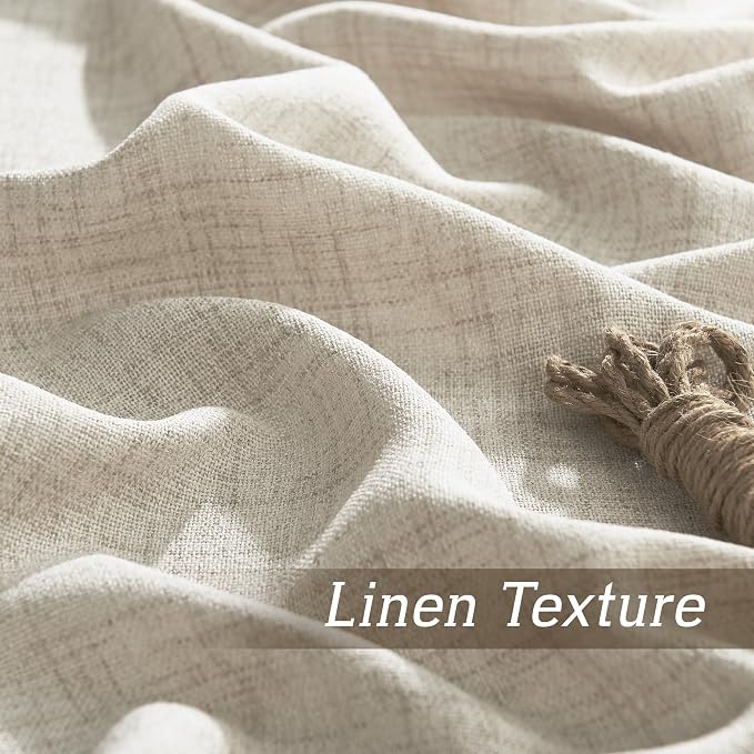 RYB HOME Natural Beige Linen Sheer Curtains 102 inches Long for Living Room | Weave Textured, Rod Pocket, Light Filtering, for Dining Room, W52 x L102, 2 Panels Set