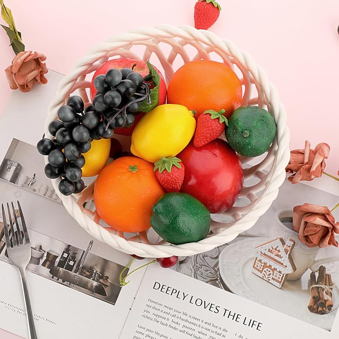 OwnMy Ceramic Fruit Bowl for Kitchen Counter, Round Ceramic Fruit Basket