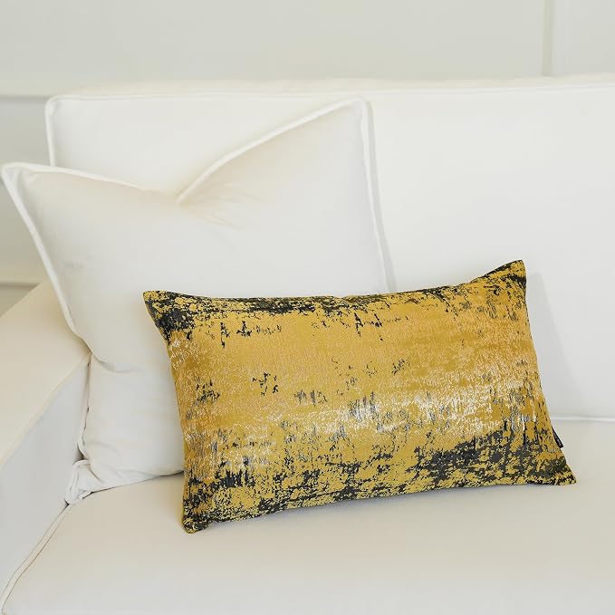 THE-TINOART Boho Chic Sun Gold Throw Pillow Covers 12x20, Textured Jacquard Woven with Metallic Threads, Global Inspired Decor for Couch Sofa Bed