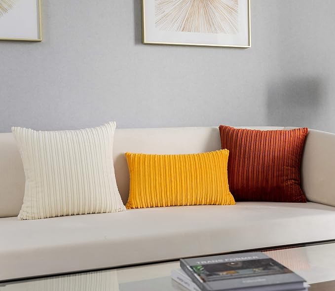 Kevin Textile Striped Corduroy 22”x22” Pillow Covers 2 Pack, Burnt Brick