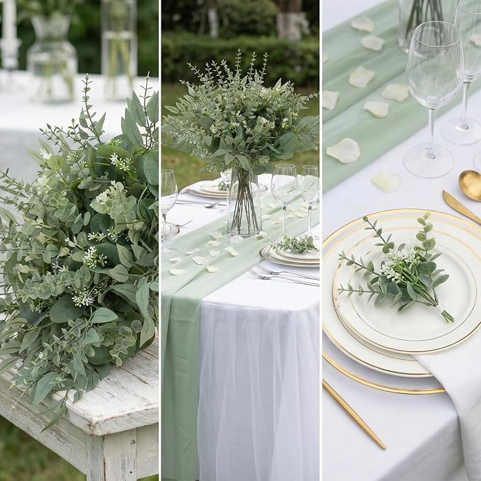 lovemoon 260 Pcs Artificial Mixed Eucalyptus Stems Bulk, 5 Kinds of Faux Greenery Eucalyptus Leaves Bulk for Vase Wedding DIY Bouquets Floral Arrangement Home Decor (260, Green)
