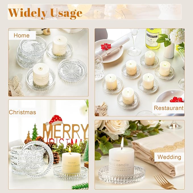 Set of 6 Pillar Candle Holders, Glass Candle Plates