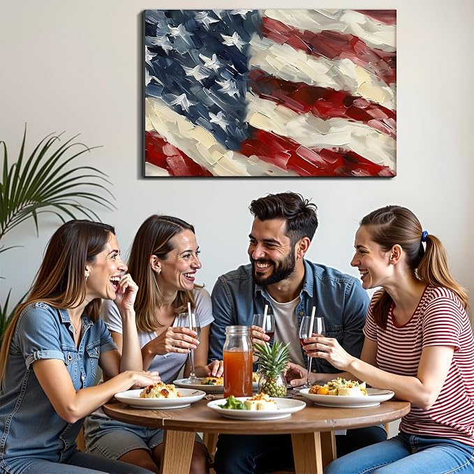 Framed Vintage Distressed American Flag Wall Art, Patriotic Canvas Art Pictures, USA Retro Wall Decor, Made in USA Ready to Hang for Living Room Garage Bar