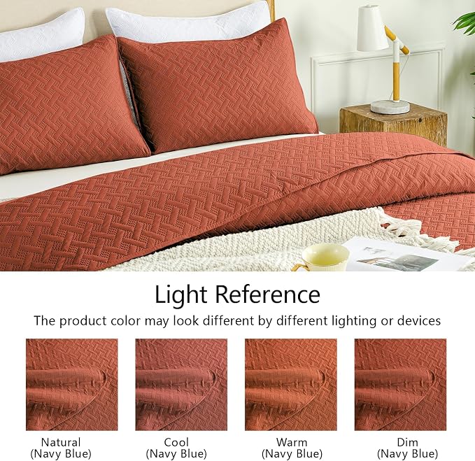 FLYMME Oversized King/California King Quilt Set 118"x106", Burnt Orange 3-Piece Floor-Length Bedspread, Premium Microfiber Lightweight Coverlet for King/California King Bed (1 Quilt, 2 Shams)