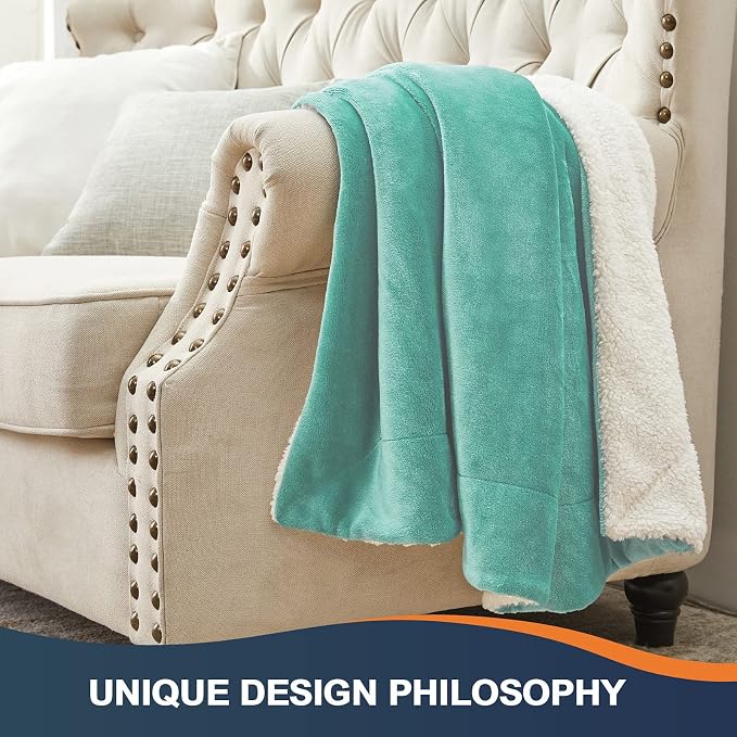 Walensee Sherpa Fleece Blanket (Twin Size 60”x80” Turquoise) Plush Throw Fuzzy Super Soft Reversible Microfiber Flannel Blankets for Couch, Bed, Sofa Ultra Luxurious Warm and Cozy for All Seasons