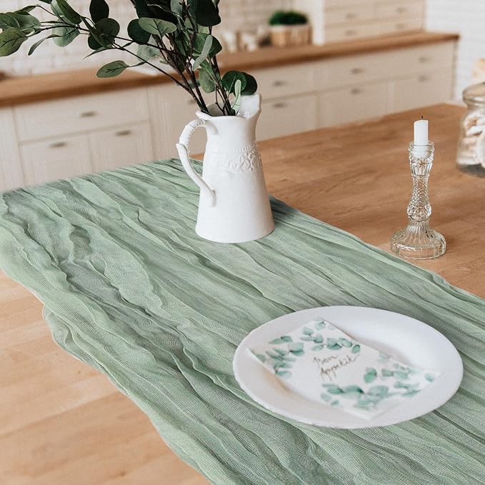 6 Pack Cheesecloth Table Runner 10Ft Christmas Gauze Boho Table Runners for Wedding Decor Bridal Shower Decorations Baby Shower Party(35" x 120")